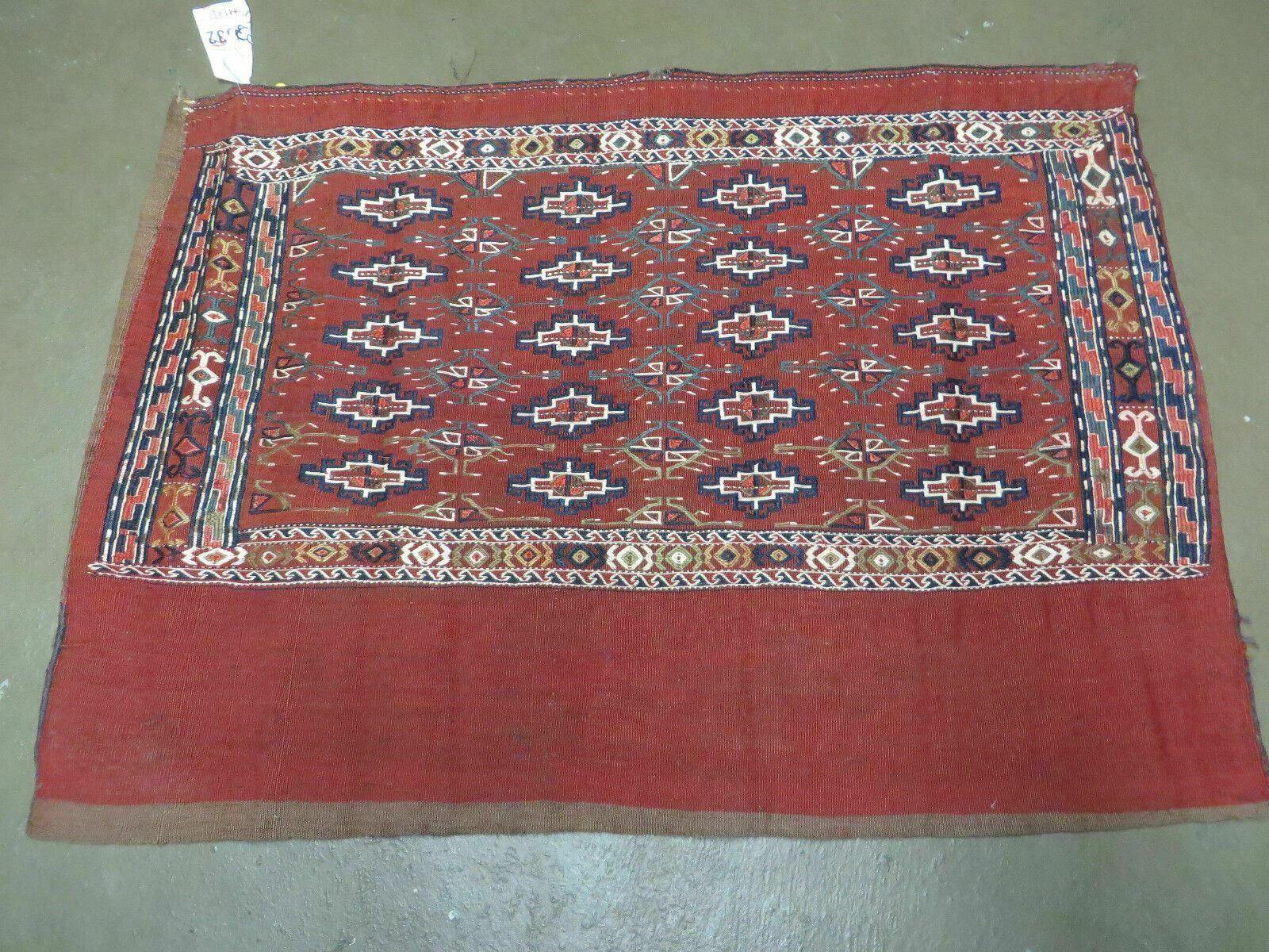45" X 32" Antique Handmade Bokhara Turkoman Yomud Chuval Wool Rug Soumak NICE