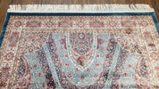 4x6 Silk Carpet, Light Blue & Beige Oriental Rug 4 x 6ft, Traditional Design Medallion All Over, Bamboo Silk, Super Fine, High Quality, Soft