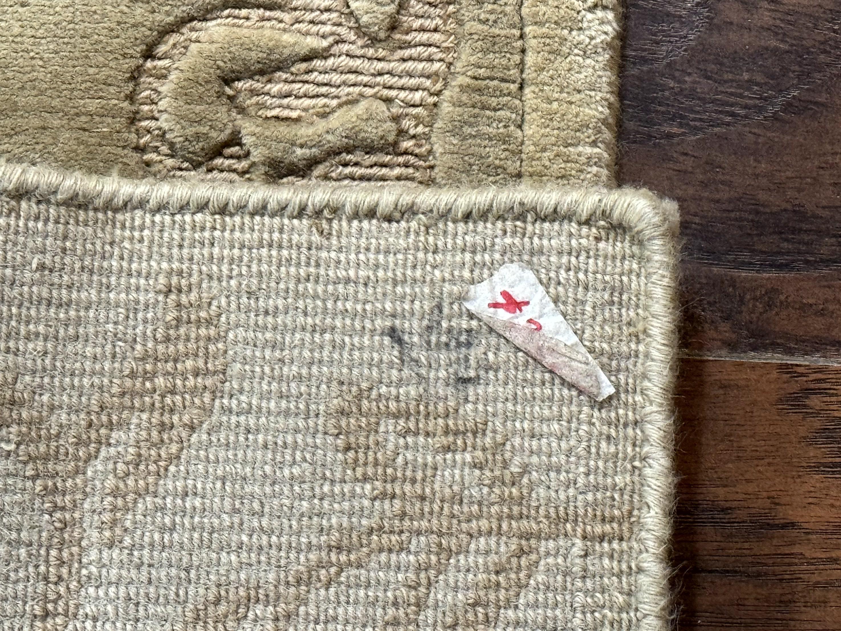 Modern Tibetan Rug 3.7 x 5.5, Carved Floral Design, Wool and Silk Highlights