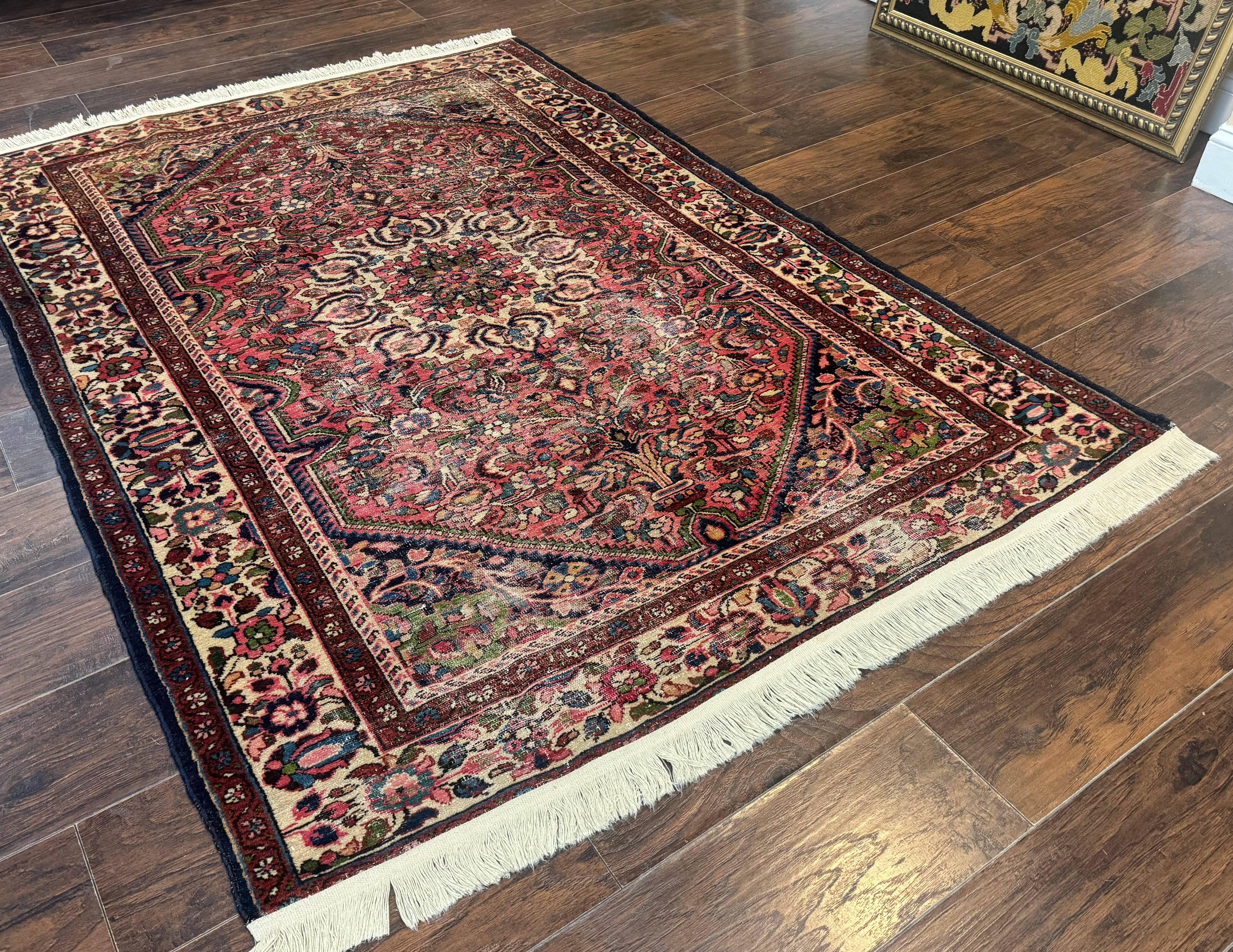 Antique Persian Malayer Rug 4'7" x 6'6" – 1920s Tribal Red Wool Carpet