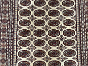 Pakistani Turkoman Rug 6x9, Cream and Red Hand Knotted Wool Oriental Carpet, Yamud Rug, Tribal Rug 6 x 9, Bohemian Area Rug, Bokhara Rug