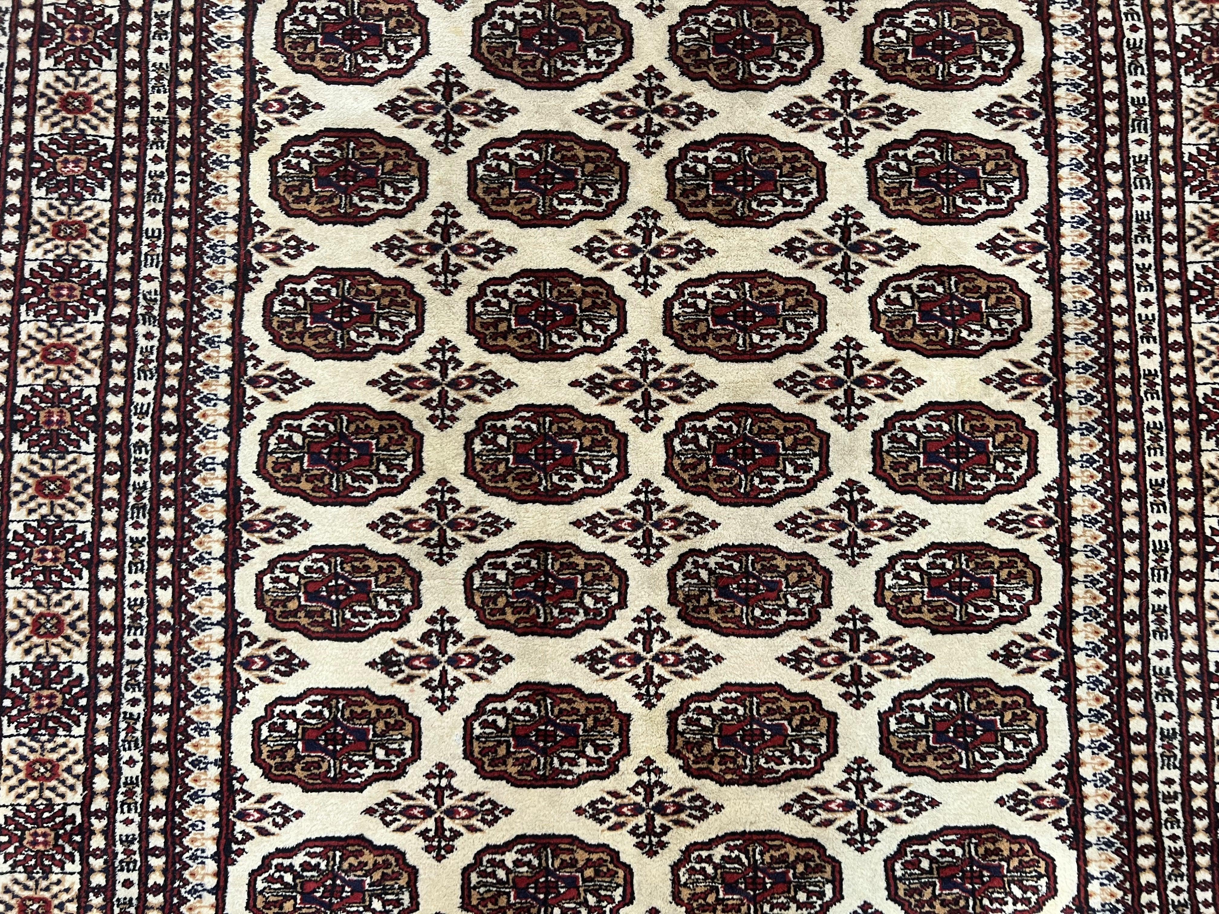 Pakistani Turkoman Rug 6x9, Cream and Red Hand Knotted Wool Oriental Carpet, Yamud Rug, Tribal Rug 6 x 9, Bohemian Area Rug, Bokhara Rug