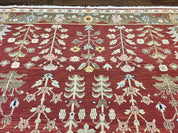 Indian Rug 10x14, Wool Hand Knotted Flatweave Carpet, Tree of Life, Red and Green