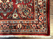Red Persian Sarouk Rug 3 x 5.8, Antique Wool Carpet, 210 KPSI