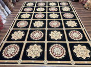 Large Needlepoint Rug 10x13, Panel Design, Black and Beige, Wool Needlepoint Carpet 10 x 13, English Garden, Handwoven Area Rug, Living Room
