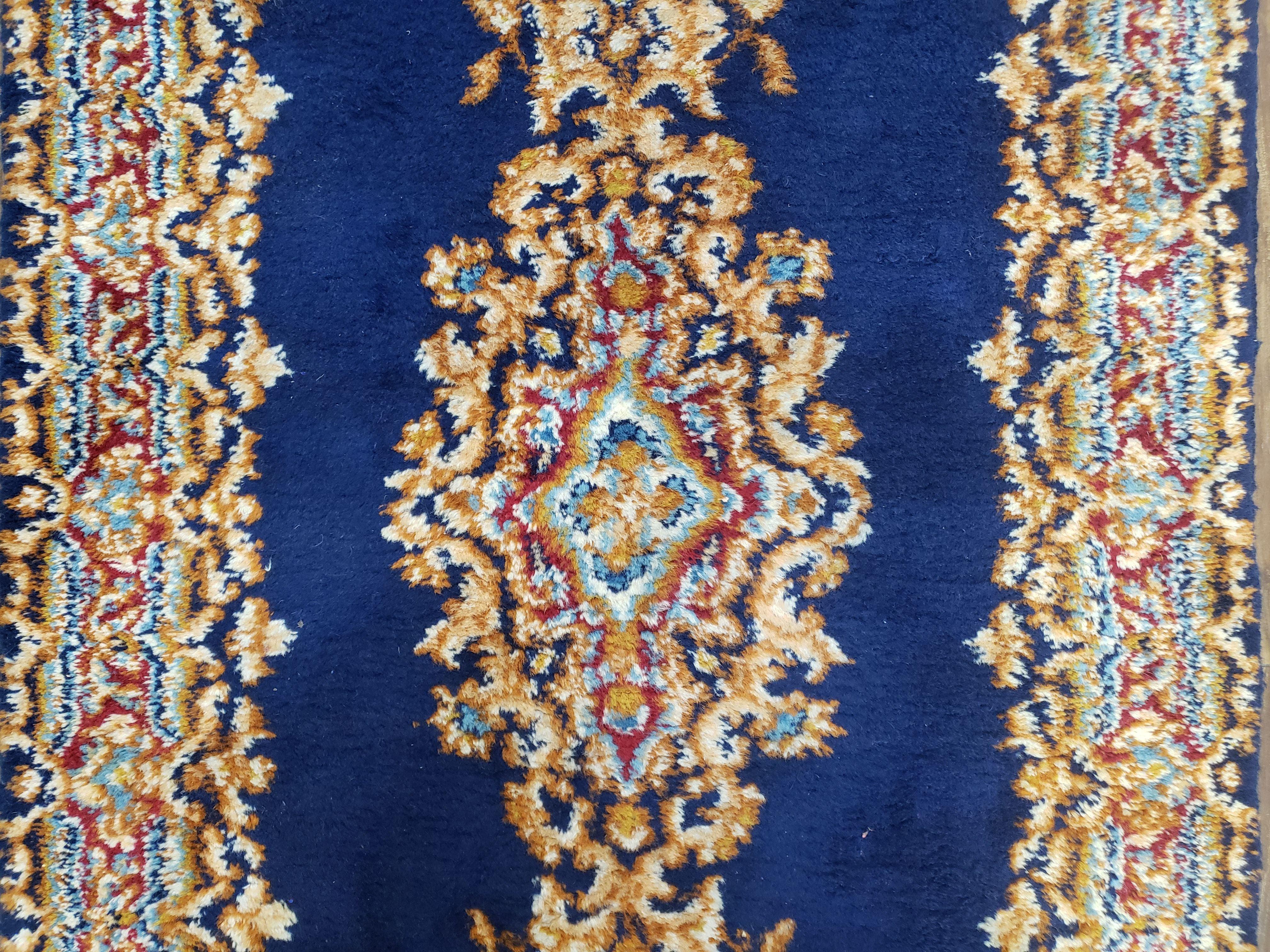 Semi Anique Dark Blue Persian Kerman Runner, 2'7" x 13'5"