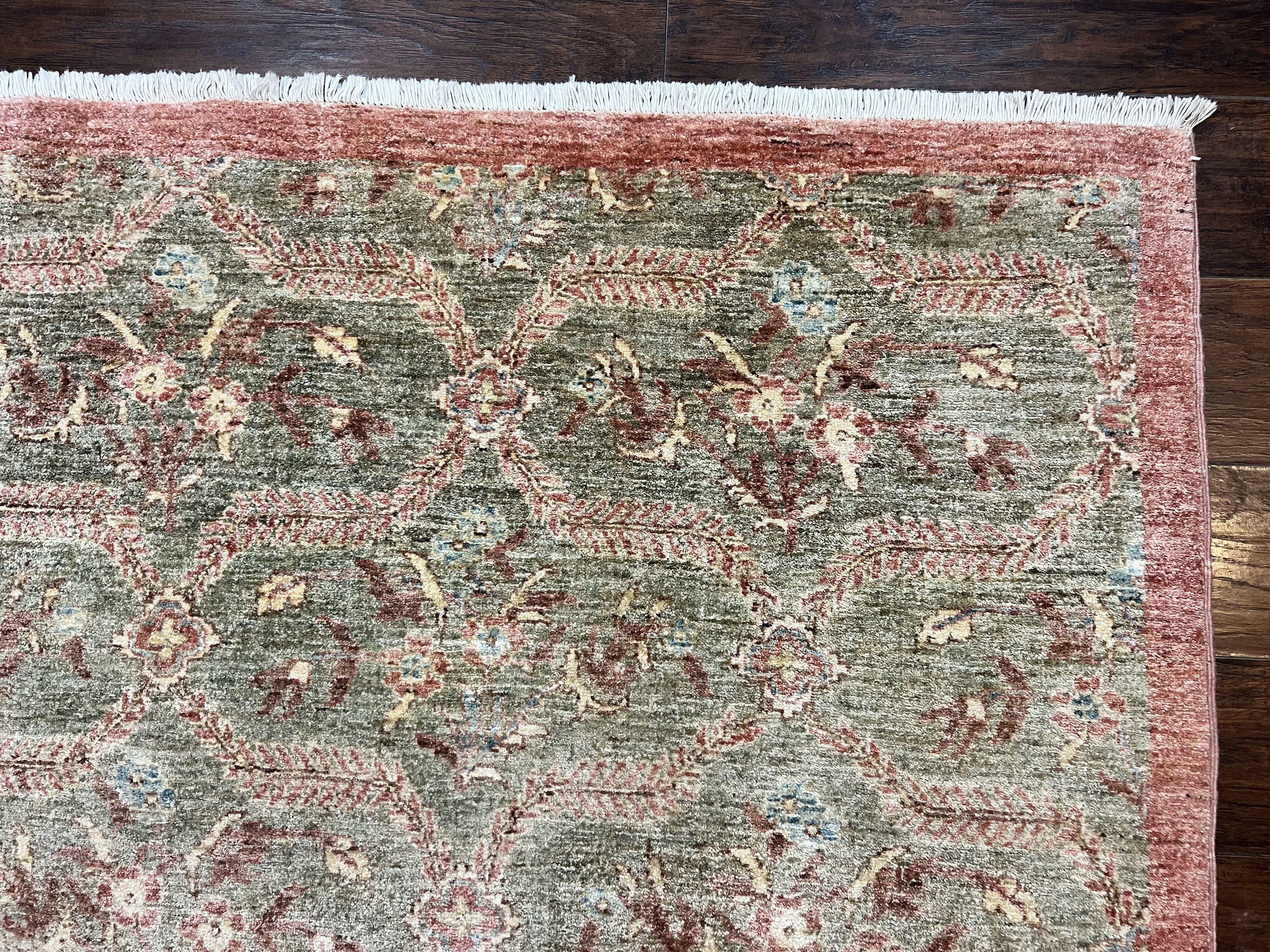 Large Modern Pakistani Rug 9x12, Handmade Wool Carpet, Peshawar Rug, Hand Knotted Oriental Rug, Contemporary, Floral, Light Green