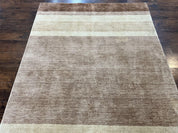 Indo Gabbeh Rug 5x8, Contemporary Wool Stripped Modern Area Rug, Hand Knotted Medium Sized Carpet