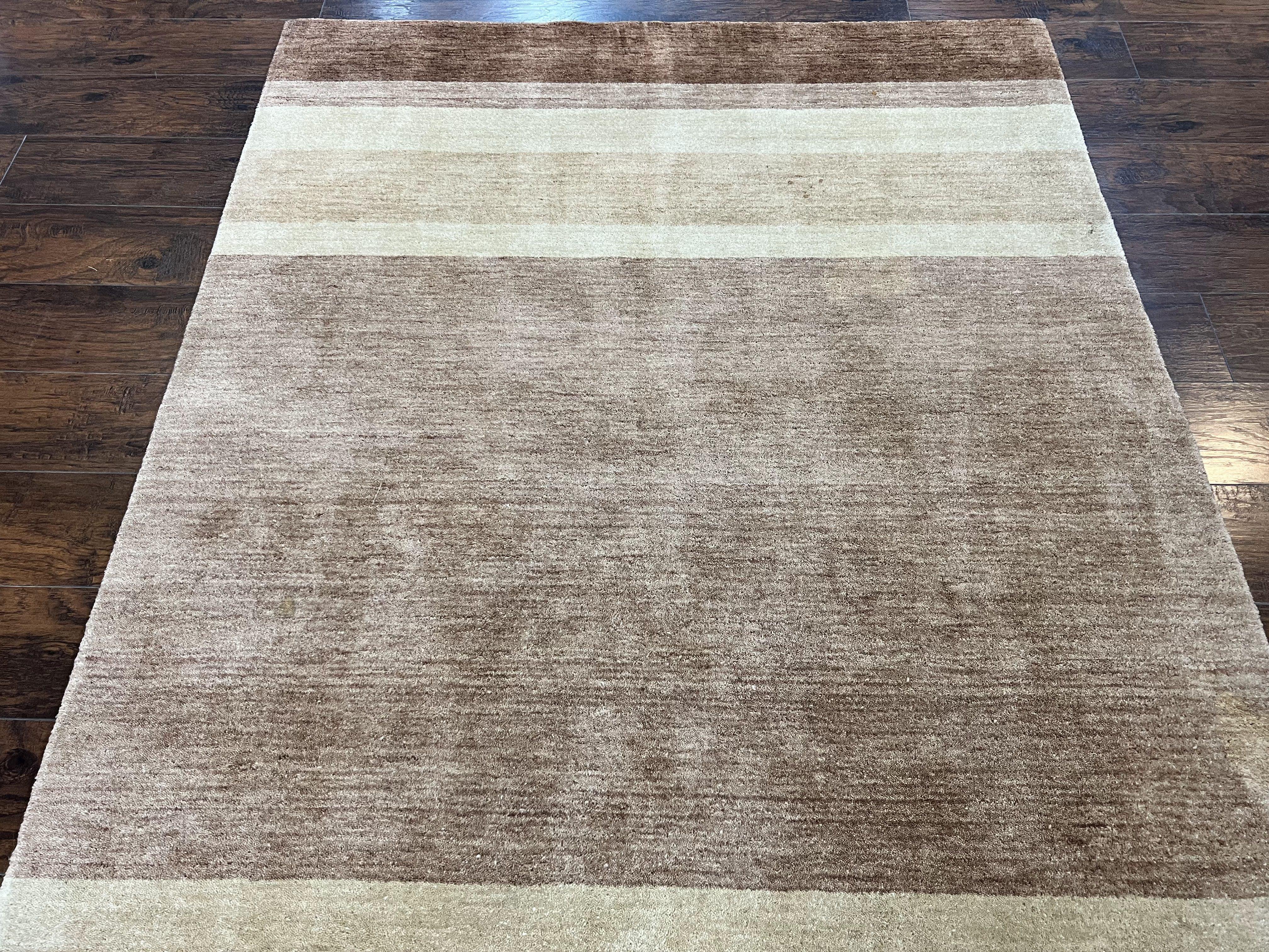 Indo Gabbeh Rug 5x8, Contemporary Wool Stripped Modern Area Rug, Hand Knotted Medium Sized Carpet