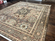 Room Sized Oriental Rug 10x11, Power Loomed Carpet, Tan Brown, Unique Loom