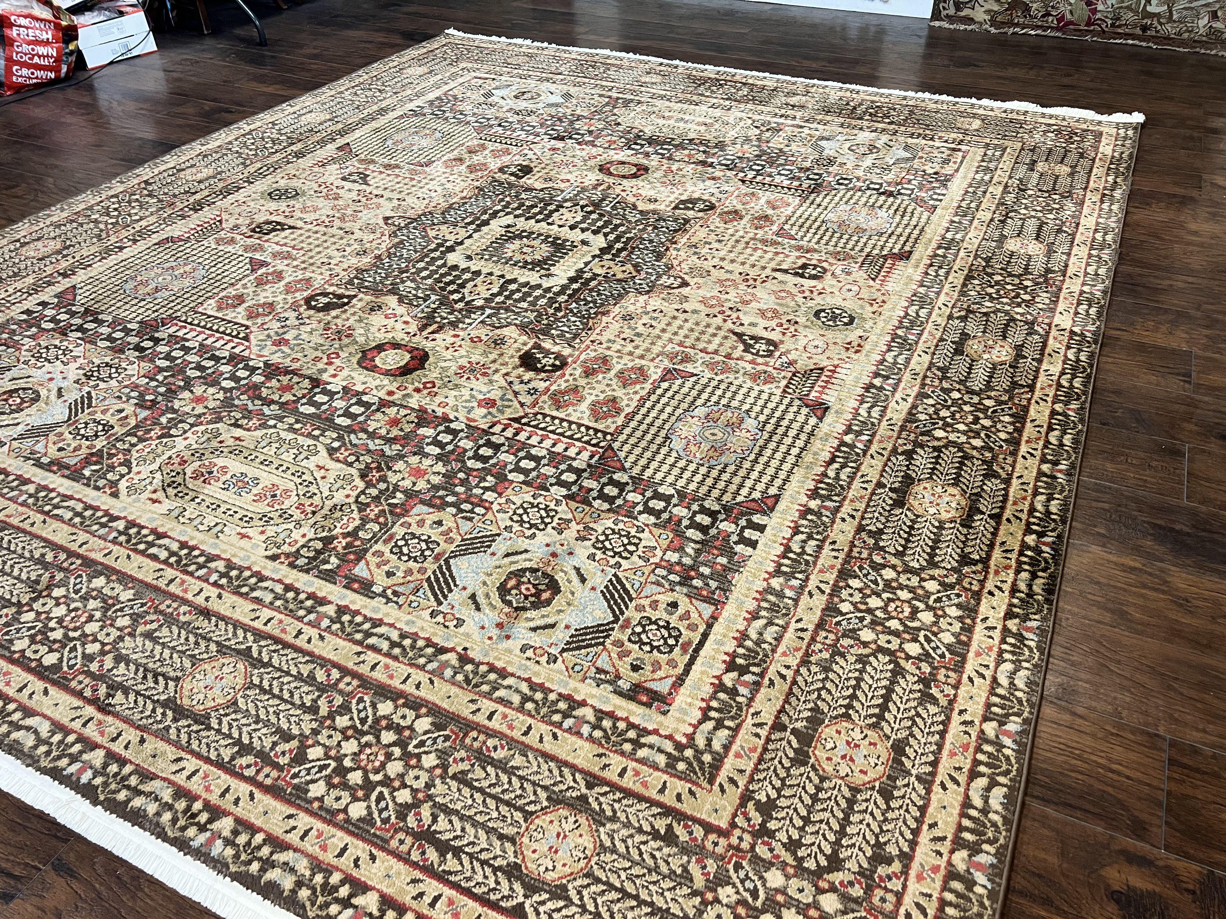 Room Sized Oriental Rug 10x11, Power Loomed Carpet, Tan Brown, Unique Loom