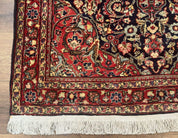 Antique Persian Sarouk Rug 4x5, Dark Blue and Red, Floral Medallion, Fine