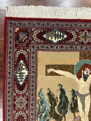 Persian Kashan Pictorial Rug 3x5 - Jesus on Cross