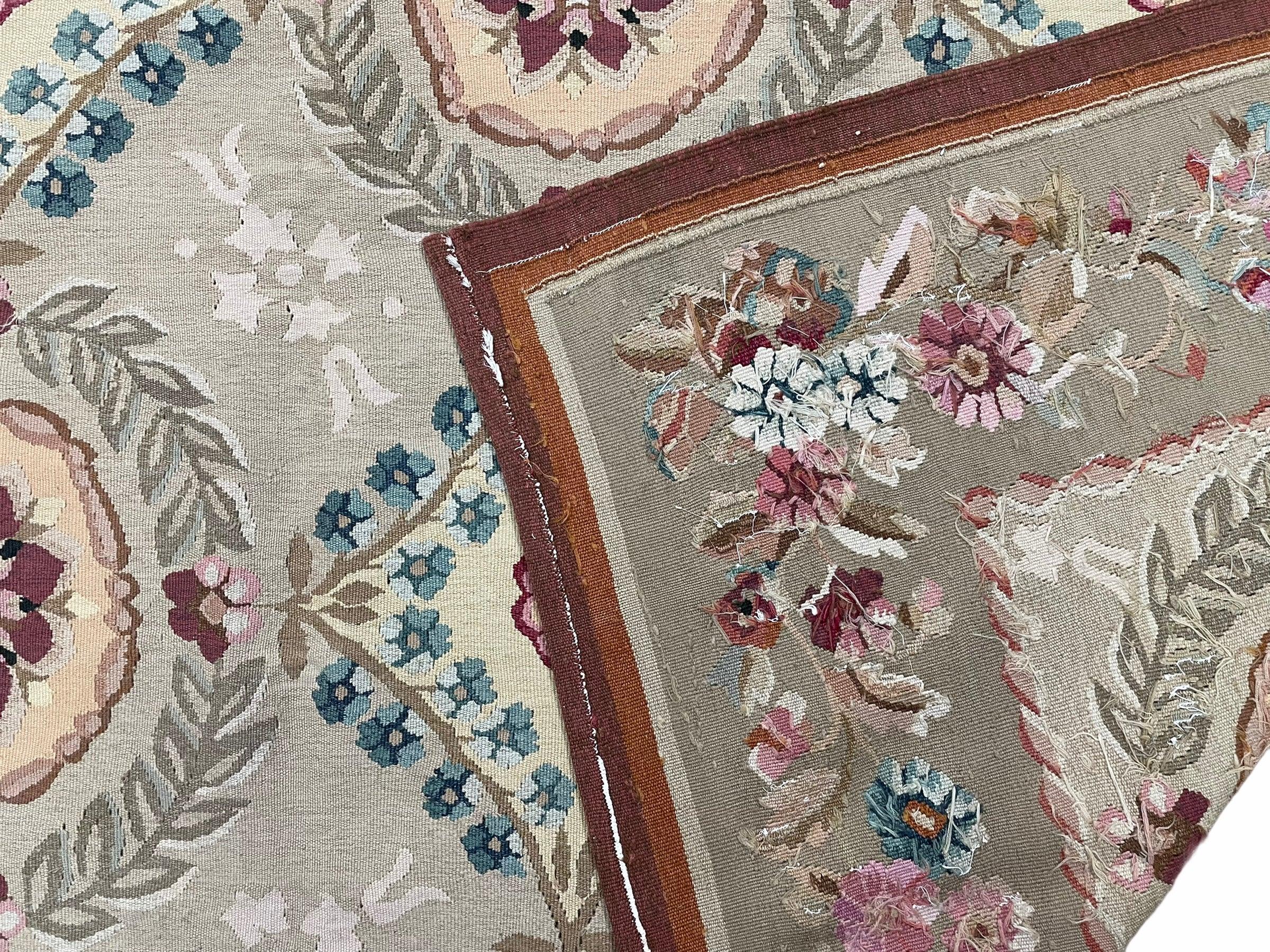 9x13 Needlepoint Carpet, French Design Rug, Hand-Knotted, Brand New Needlepoint Rug 9 x 13, English French European Style, Beige Floral