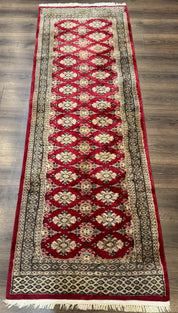 Pakistani Runner Rug 2.8 x 7.6, Red Turkoman Bokhara Runner