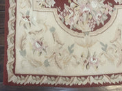 Aubusson Runner Rug 3x10, European Design, Red and Beige, Elegant, Handmade Wool Rug