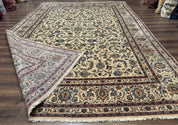 Persian Kashan Rug 10x14, Bone - Beige and Blue, Allover Pattern, Traditional Persian Carpet, Fine 260 KPSI