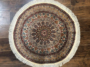 Round Silk Rug 3x3, Extremely Fine 580 KSPI, Sino Persian Round Handmade Carpet, Silk on Silk
