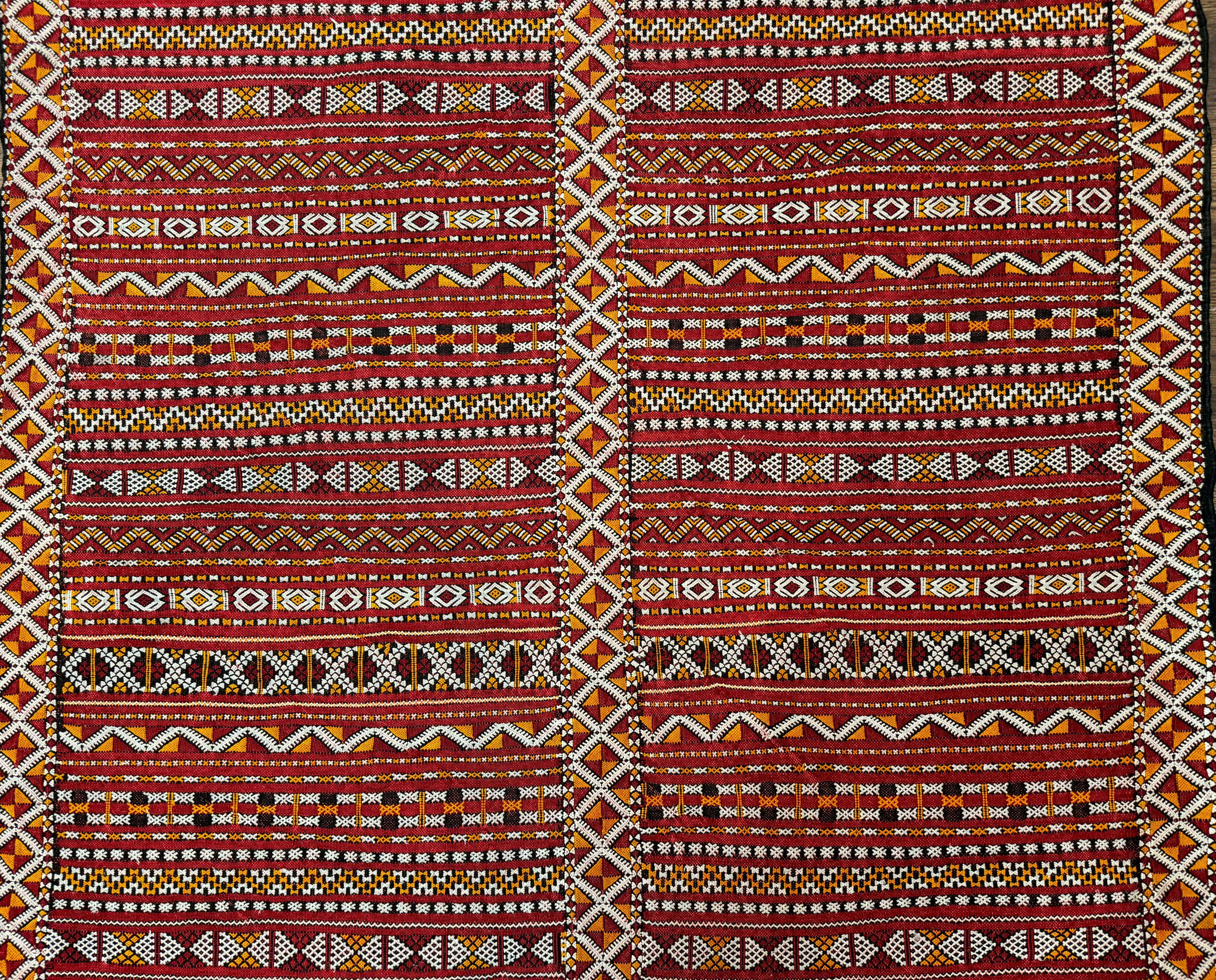 Moroccan Kilim Rug 4x8, Flatweave, Bohemian, Red Ivory Orange
