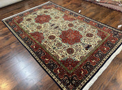 Wonderful Sino Persian Rug 6x10 with Animal Pictorial Motifs, Cream Dark Red Navy Blue, Birds Gazelles, Two Medallions, Top Quality Handmade