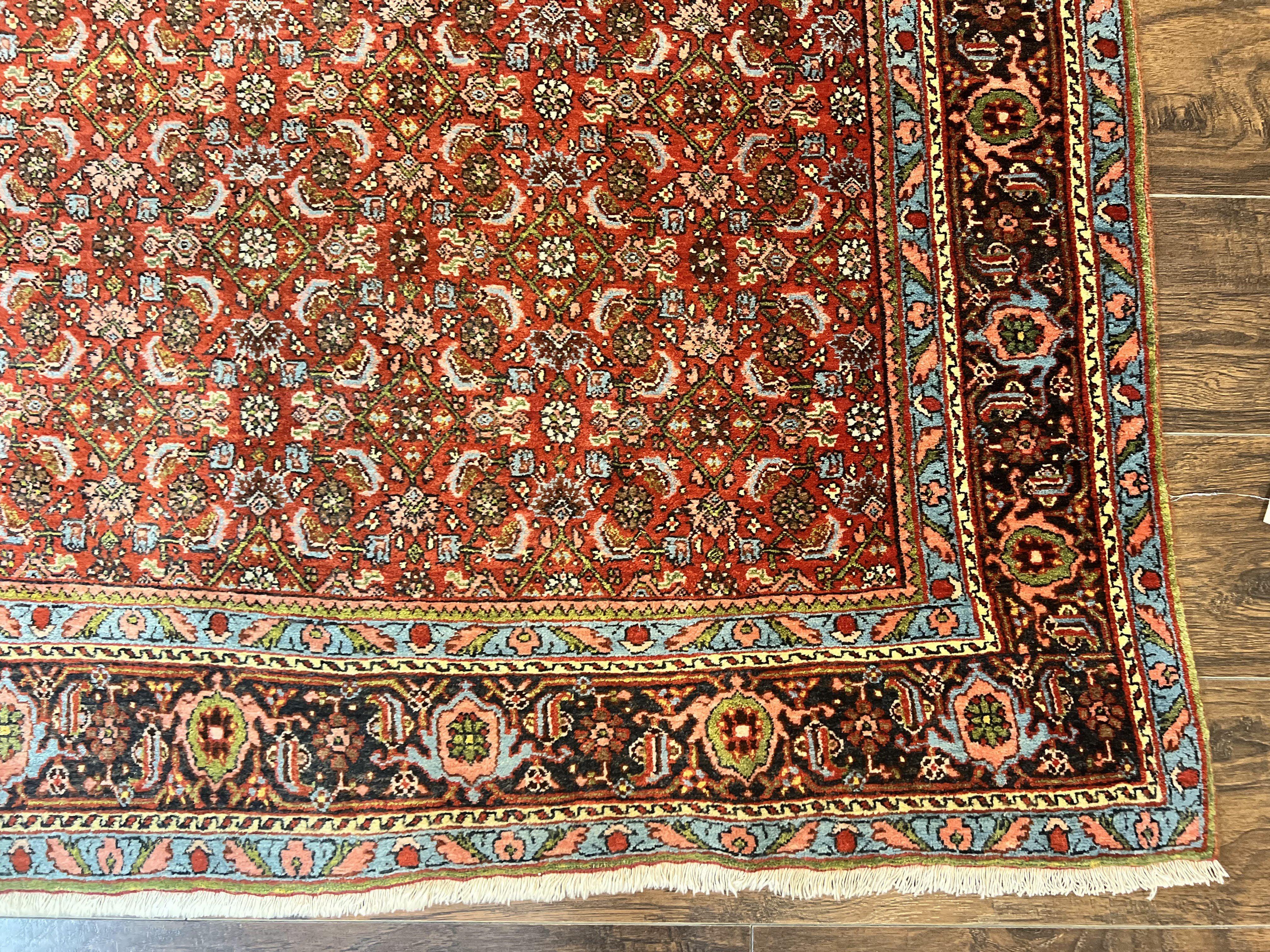Antique Persian Bidjar Rug 5x7, Repeated Allover Herati Pattern, Red, Handmade Wool Carpet