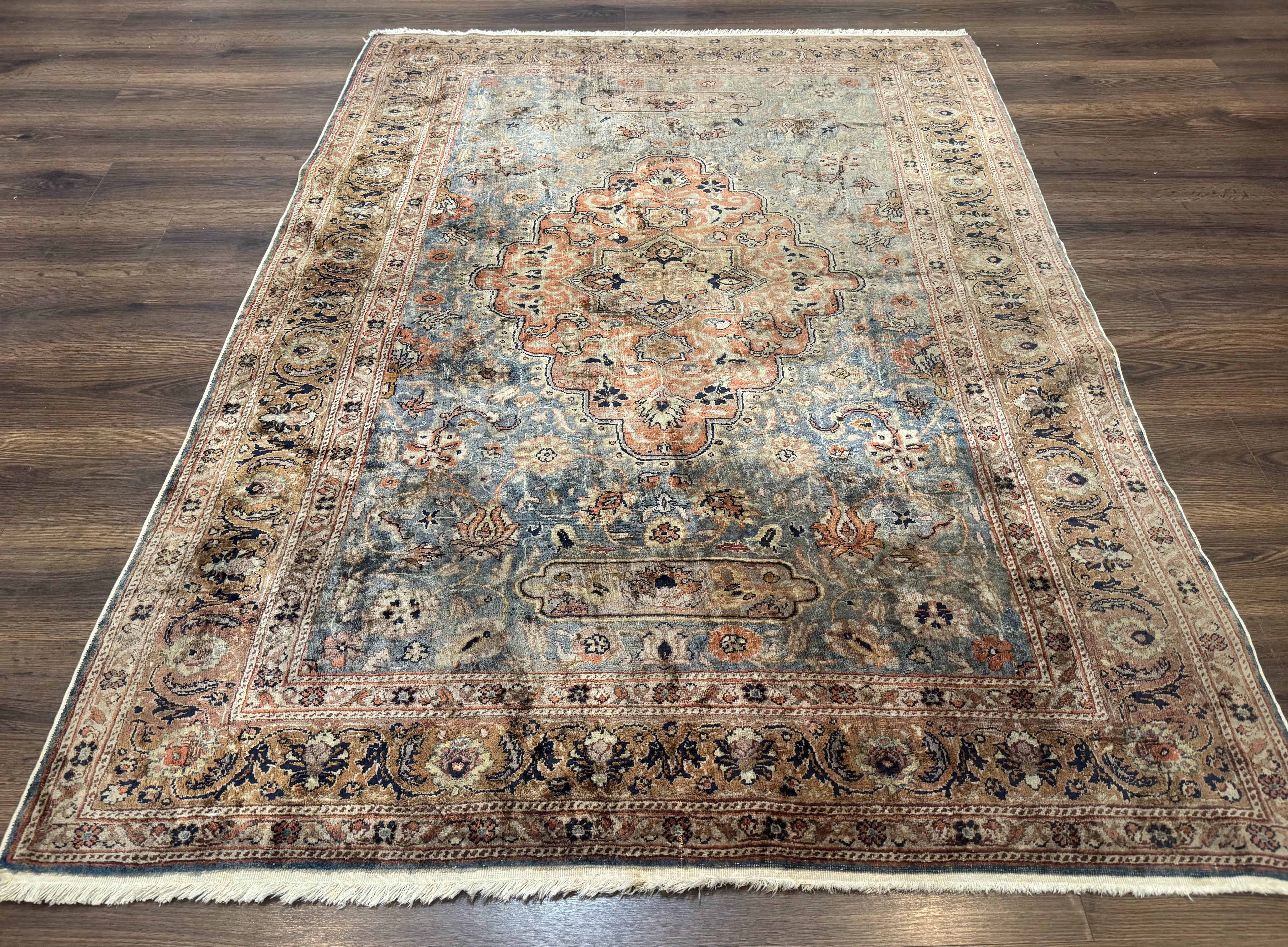 Silk Turkish Kayseri Rug 5x7, Light Blue
