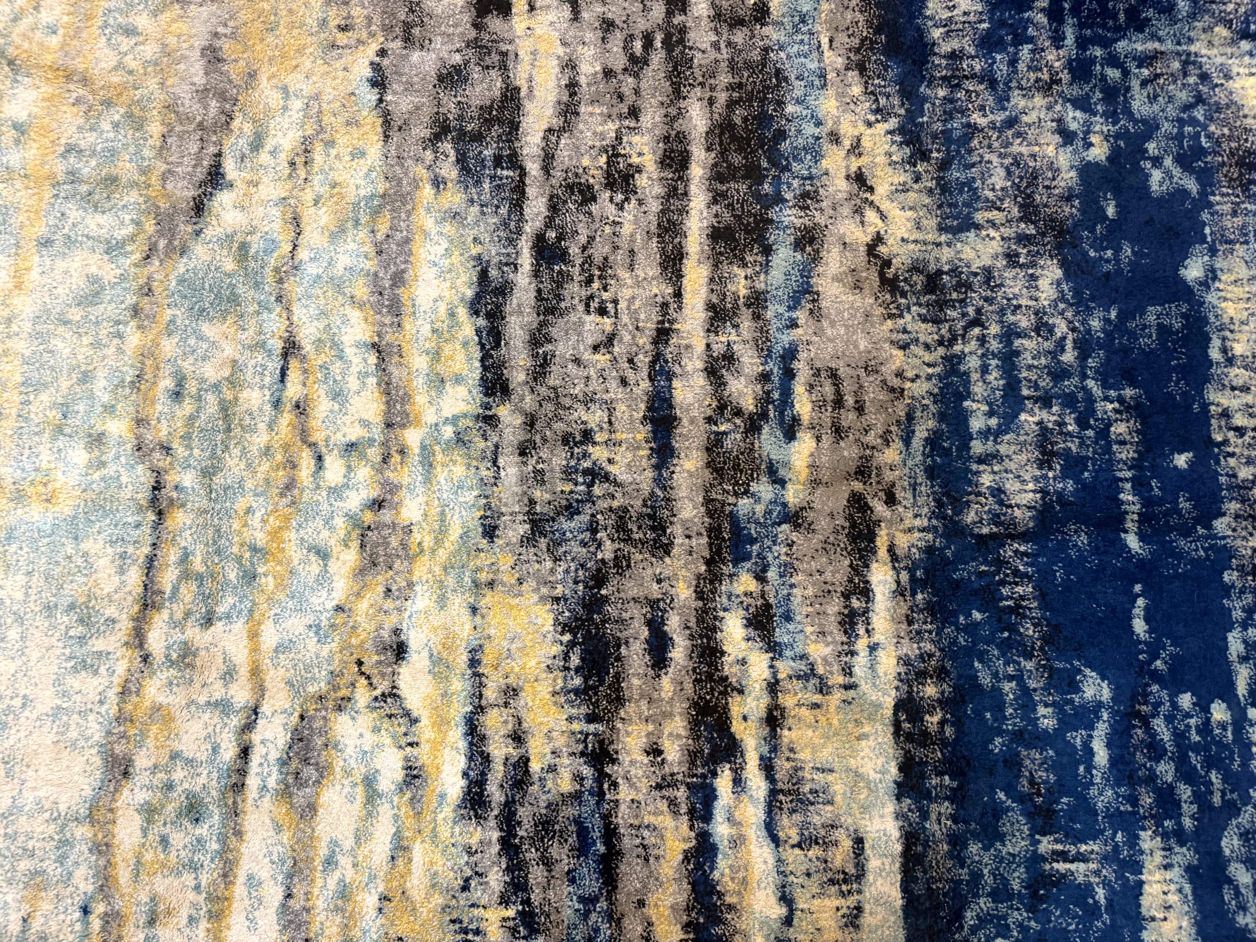 Modern Abstract Blue Area Rug 8x11 ft
