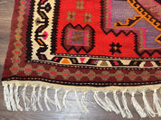 Persian Kurdish Zarand Kilim Rug 5x9, Red, Geometric Medallions, Wide Runner