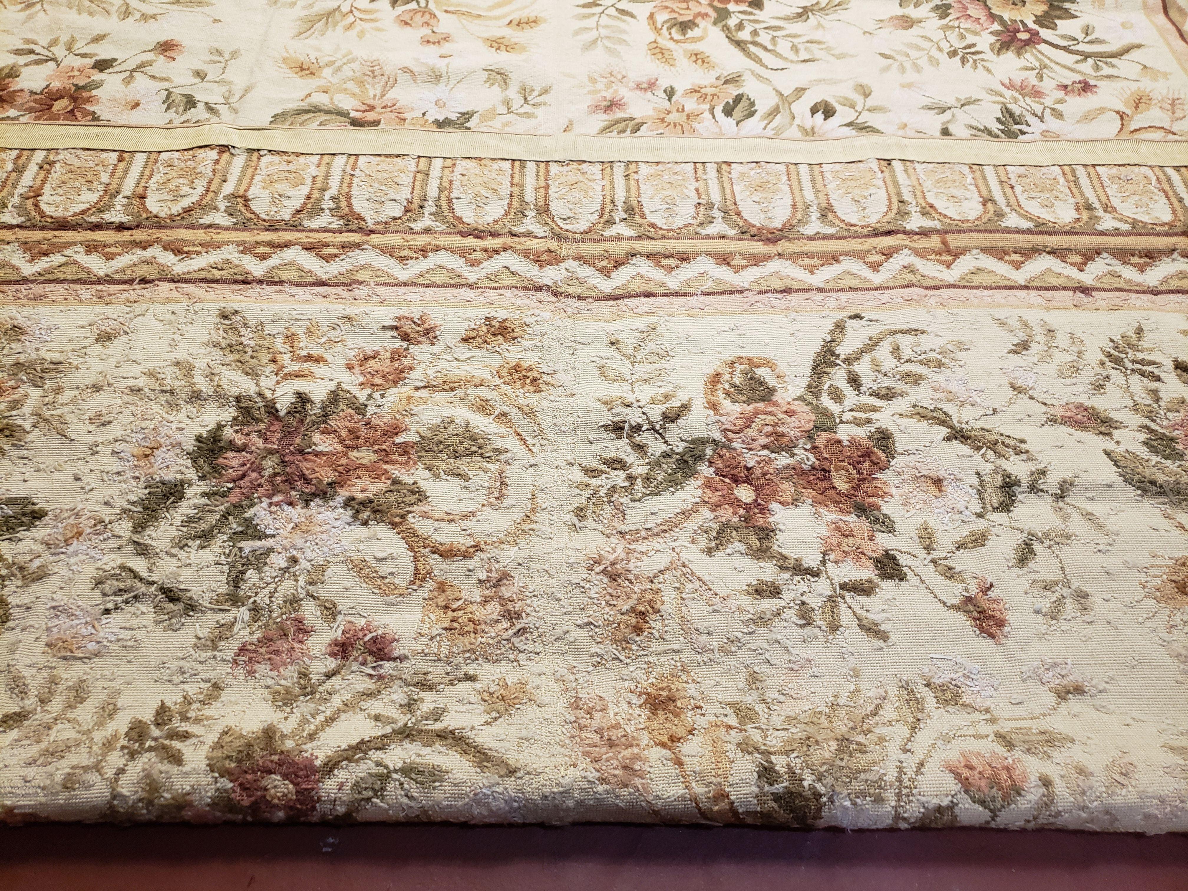 Needlepoint Rug 8x10 Aubusson Rug Victorian Floral Rug Handmade French Style French Decor Garden Panel Beige 8 x 10 Area Rug 100% Wool