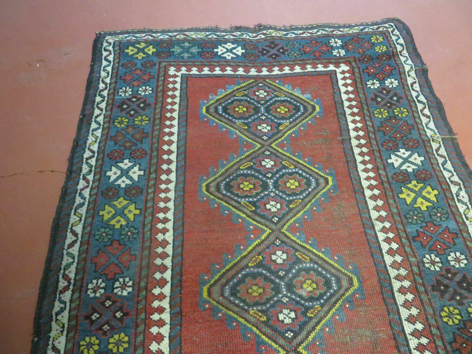 3' X 6' Antique 1920s Handmade Caucasian Karabagh Ganjeh Talesh Wool Rug Nice