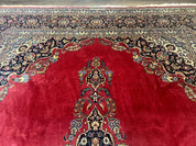 Persian Kashan Rug 9x12, Traditional, Semi Open Field, Red, Signed By Master Weaver, Antique Rug