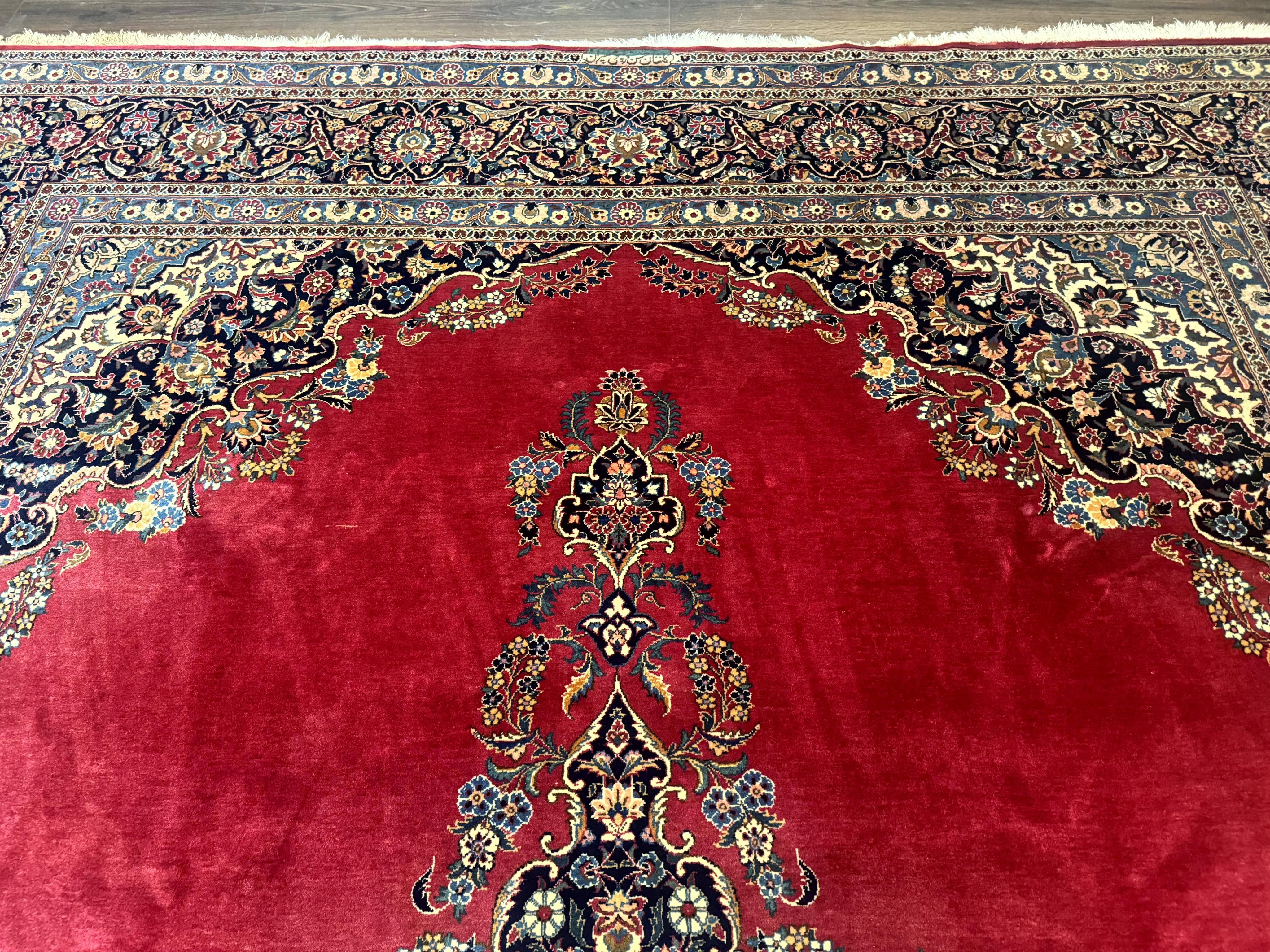 Persian Kashan Rug 9x12, Traditional, Semi Open Field, Red, Signed By Master Weaver, Antique Rug