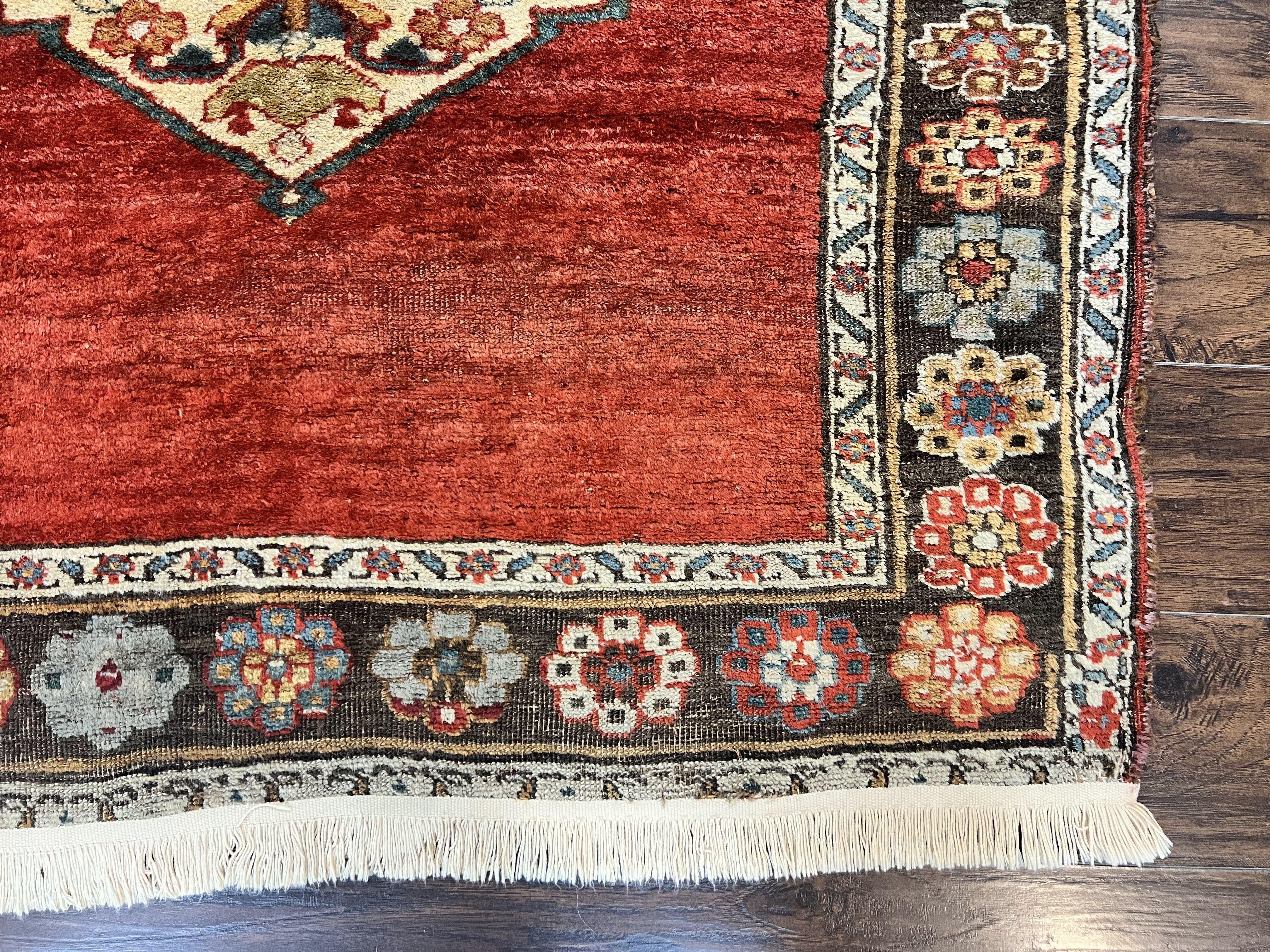 Antique Persian Bidjar Rug 4x8, Triple Medallions, Handmade Oriental Carpet, 1920s Rug, Wool Rug, Red