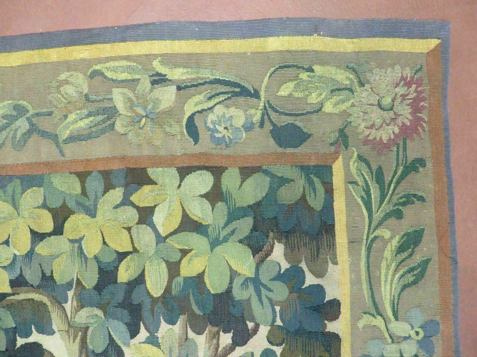 Antique French Tapestry 5x6 French Handmade Aubusson Nature One Of A Kind Rare
