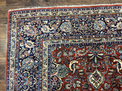 Persian Sarouk Rug 9x12, Red and Dark Blue Floral Allover Antique Persian Carpet, Handmade Wool Qazvin Rug