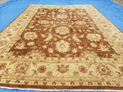 Indo Persian Rug 10x14, Mahal Sultanabad Oriental Carpet, Burnt Orange & Beige, Handmade Wool Area Rug