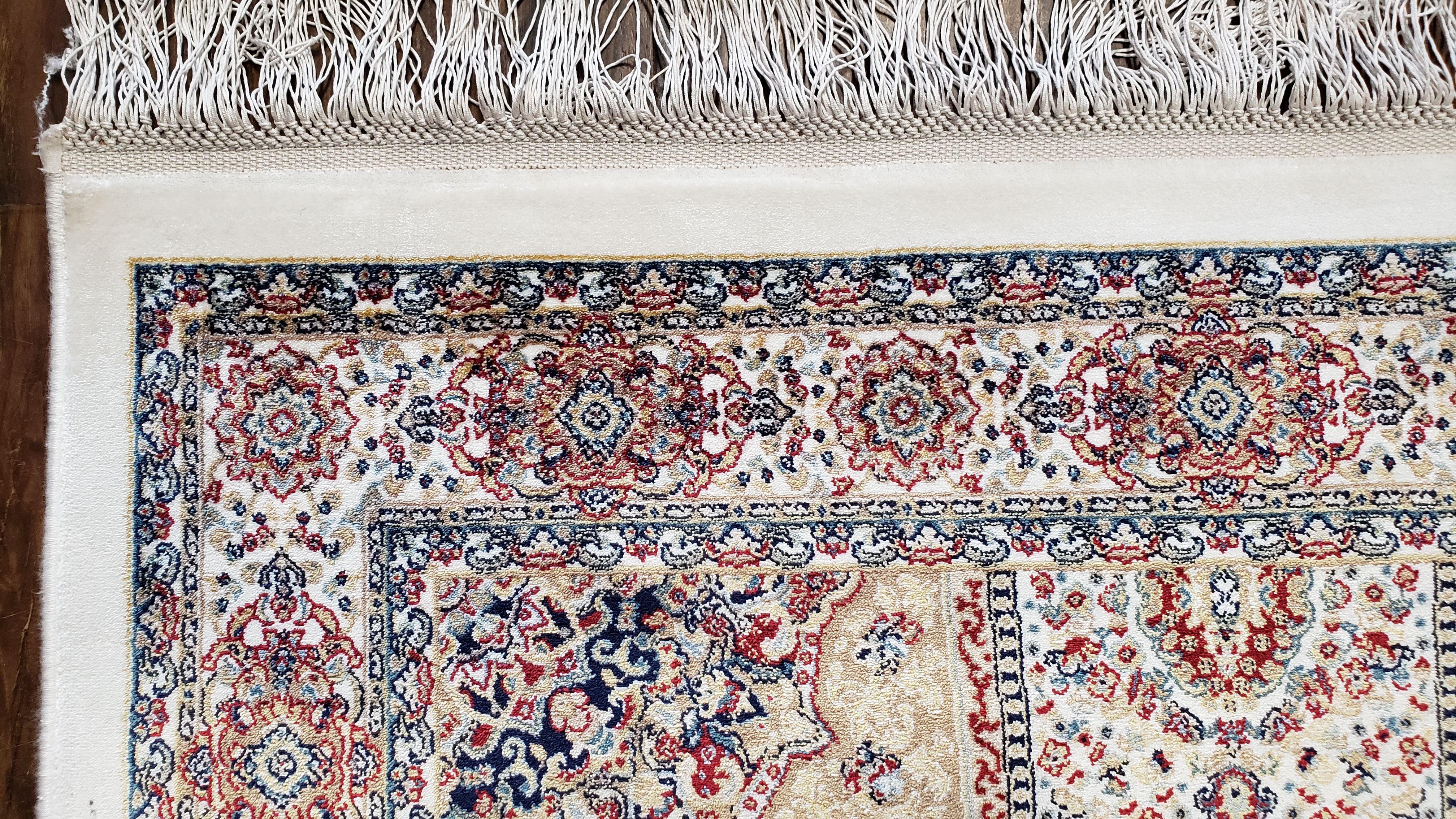 Beige & Cream Small Turkish Silk Rug, Bamboo Silk, Power-Loomed, Persian Design, High Quality, Soft Accent Rug, 3x5 ft, 2' 8" x 4' 11"