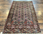 Persian Turkoman Rug 4x6, Wool Hand Knotted Antique Bokhara Carpet, Red Pink, Handmade Tribal Oriental Rug 4 x 6 ft