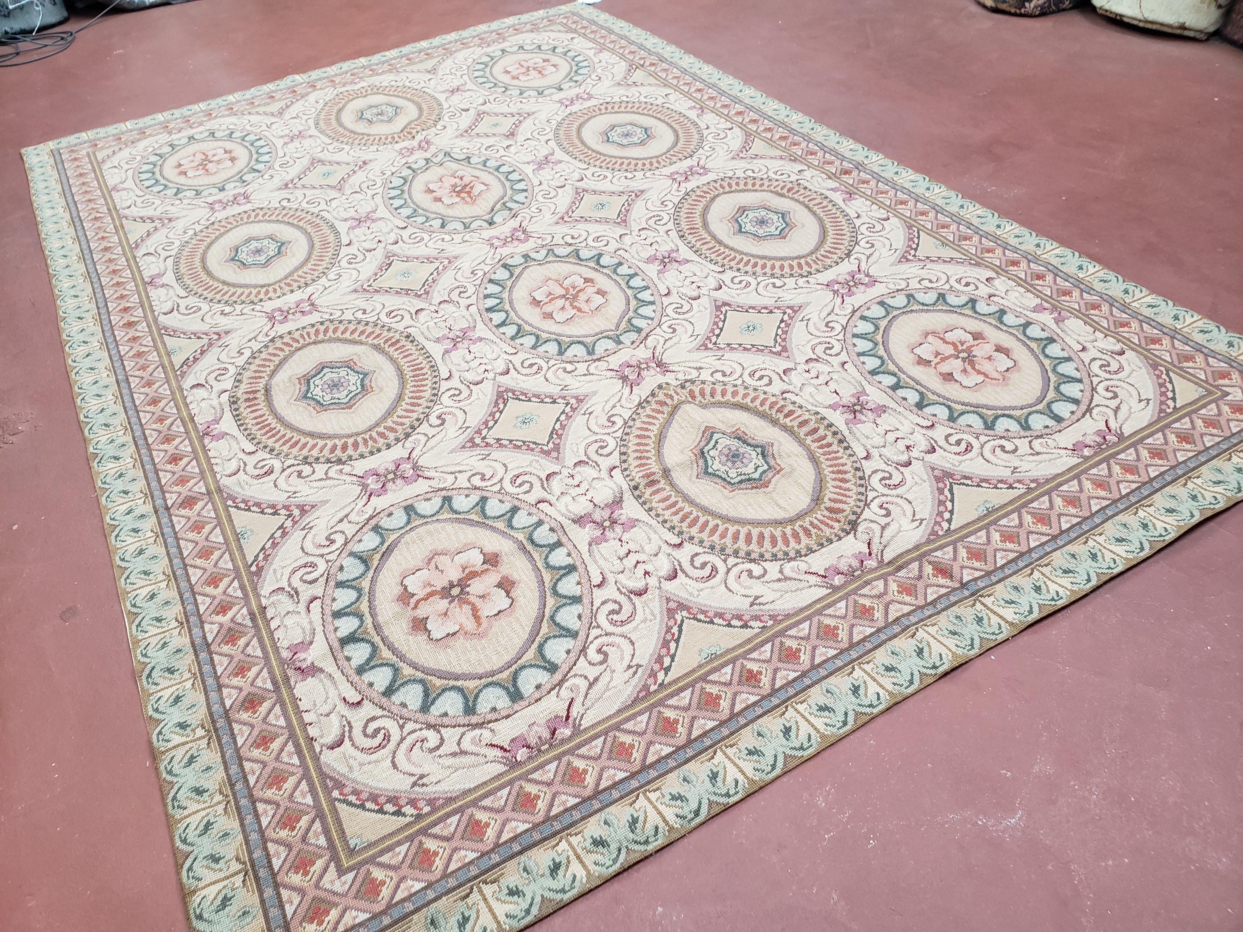 New Needlepoint Rug, 6x9 Needlepoint Carpet, Flatweave Rug, Vicotorian French European English Decor, Elegant Rug for Living Room, Handmade