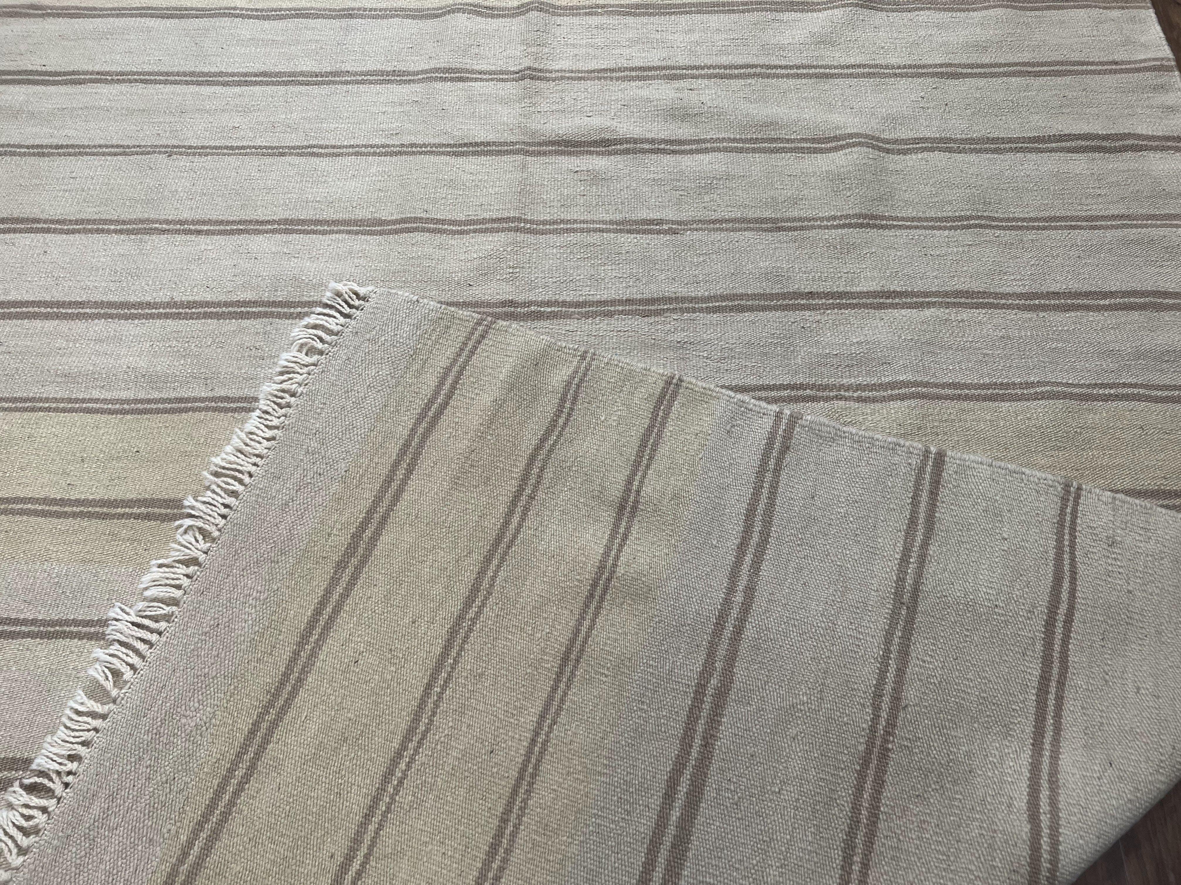 New Turkish Kilim Rug 5x8 Flatweave Carpet, Bohemian Rug, Contemporary Rug, Hand Woven, Wool Area Rug, Gray and Taupe, Striped Pattern