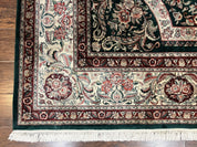Pak Persian Rug 9x12, Dark Green and Cream, Floral Medallion, Elegant Handmade Wool Carpet 9 x 12