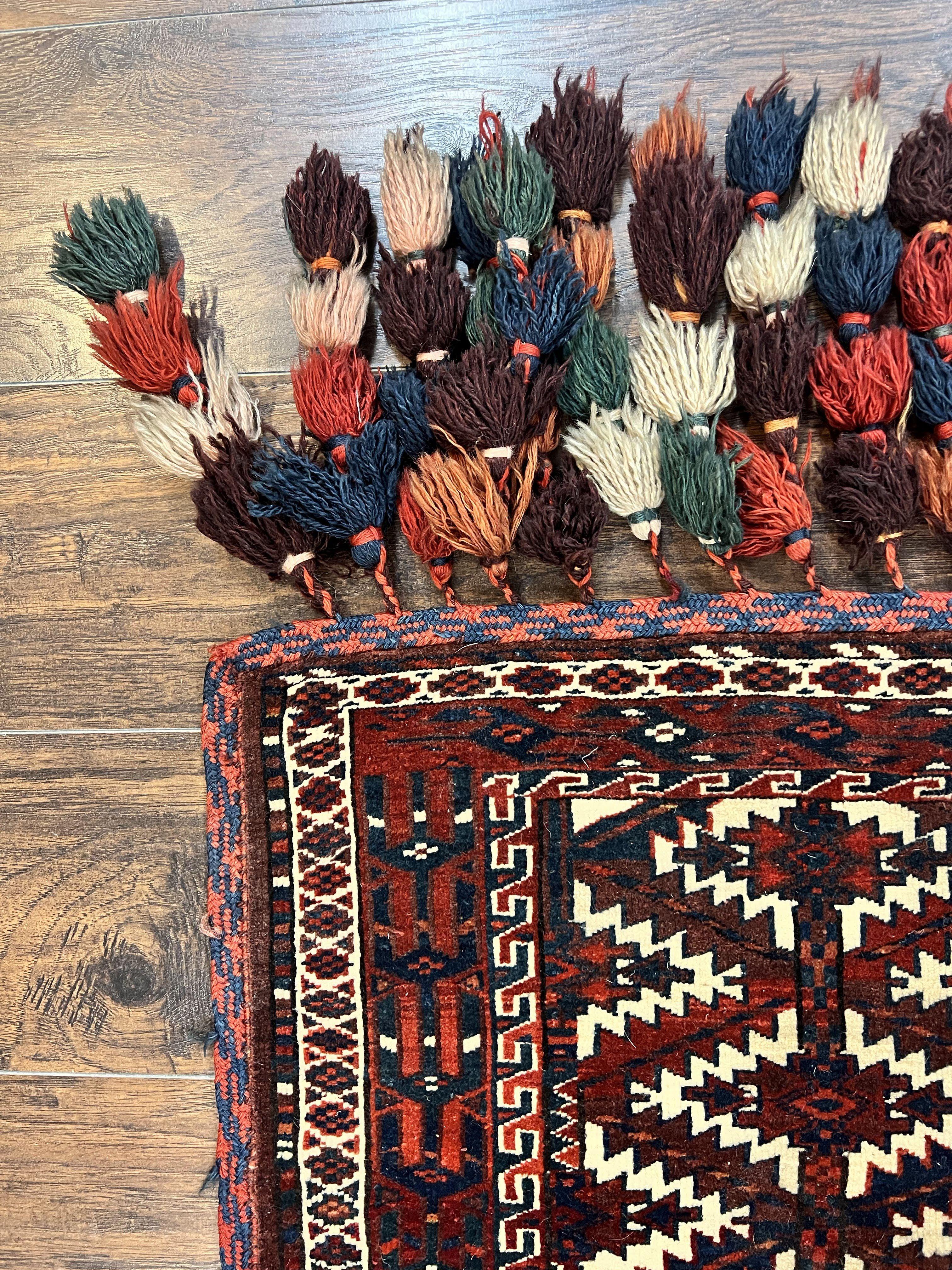 Antique Turkoman Camel Trapping, Turkoman Asmalyk, Red Black Ivory, Handmade, Hand Knotted Tribal Collectible Rug, Rare