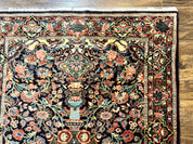 Persian Saoruk Rug 4x5, Navy Blue and Red, Floral, Antique Persian Wool Carpet, Handmade