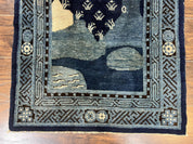 Antique Chinese Peking Rug 3x5, Dark Blue Chinese Wool Rug 3 x 5, Animal Pictorials Deer Birds, Handmade Asian Oriental Chinese Carpet
