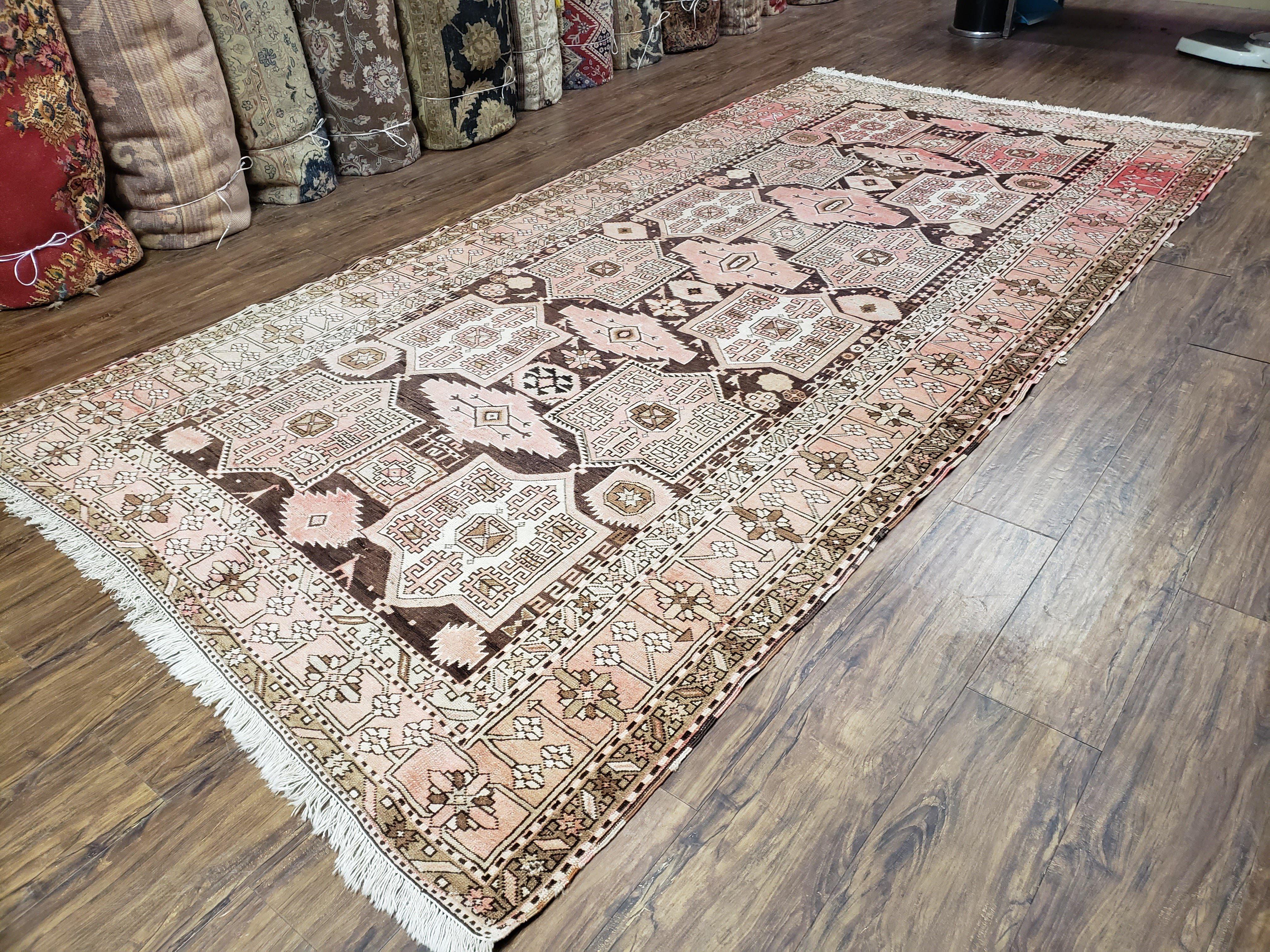 Antique Caucasian Rug 5' 5" x 10' 9", Shirvan Carpet, Wide Oriental Corridor Runner, Quality Handmade Hand-Knotted Wool Rug, Pale Pink Black