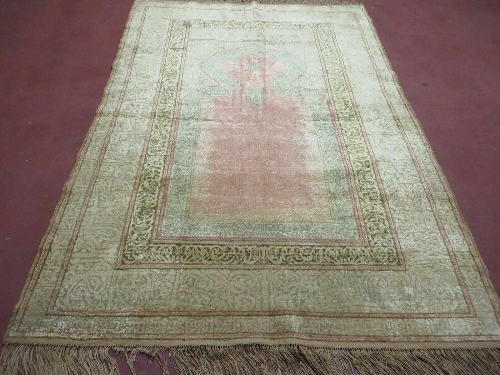 4' X 6' Antique Handmade Turkish Gordis Hereke Silk Rug Mehrab Rare