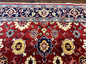 Indo Heriz Rug 8x10, Red and Navy Blue, Allover Pattern, Wool Handmade Carpet
