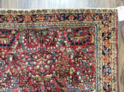 Antique Persian Sarouk Rug, Red, Allover Floral Pattern, Hand-Knotted, Wool, 3'4" x 4'10"