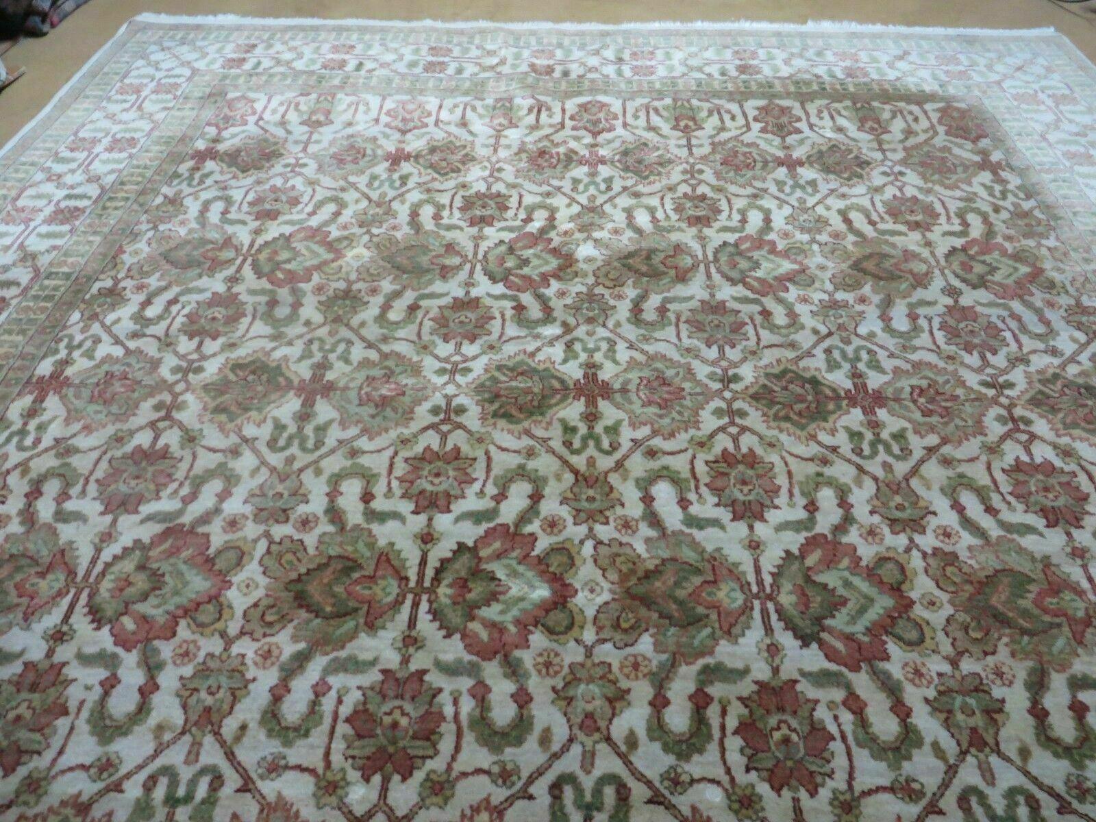 8' 5" X 12' Handmade India Agra Floral Oriental Wool Rug Tea Washed Carpet Nice