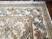 Pak Persian Floral Rug 11 x 12.6, Ivory, Very Fine, Hand Knotted